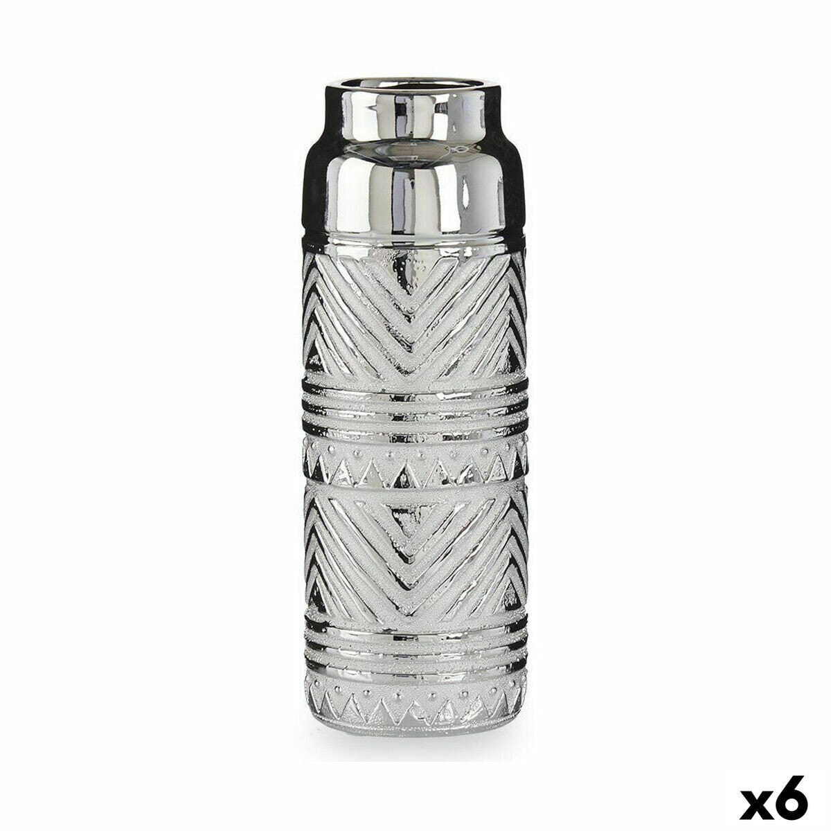 Vase Cylinder Stripes Silver Ceramic 10,5 x 30 x 10,5 cm (6 Units)
