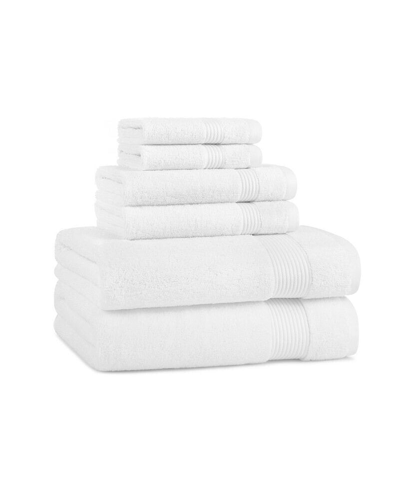 Arkwright Home host and Home 6-Piece Bathroom Towel Set (2 Bath Towels, 2 Hand Towels, 2 Washcloths), Double Stitched Edges, 600 GSM, Soft Ringspun Cotton, Stylish Striped Dobby Border