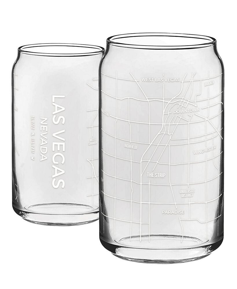 NARBO tHE CAN Las Vegas Map 16 oz Everyday Glassware, Set of 2