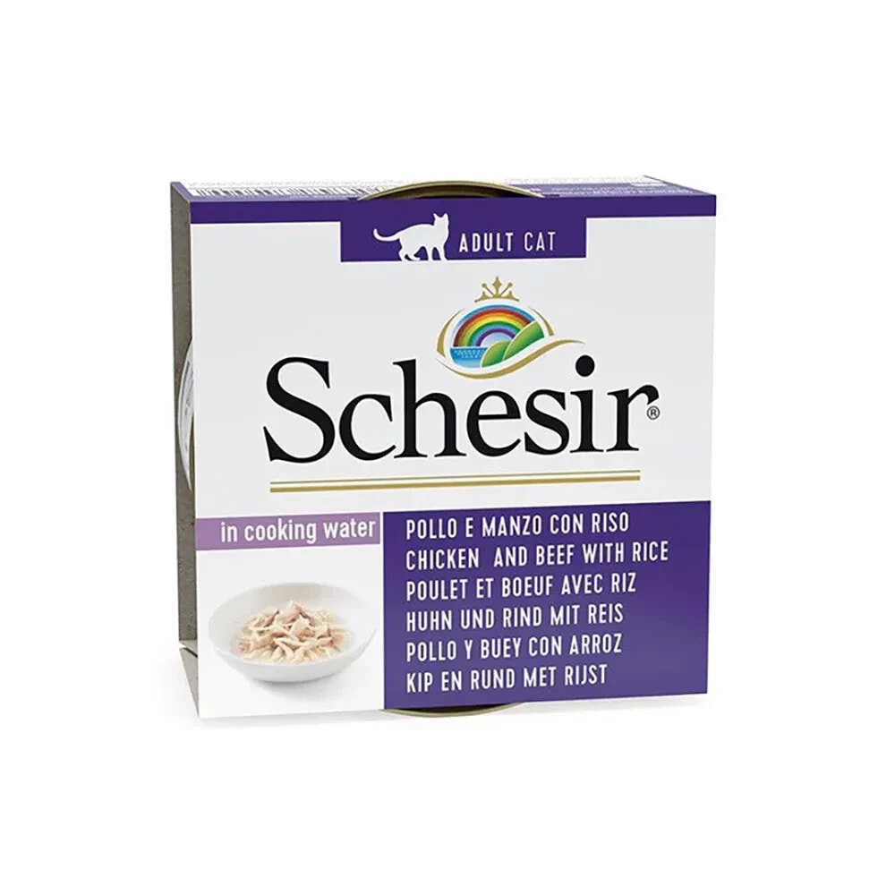 SCHESIR In cooking water chicken and beef with rice wet cat food 85g