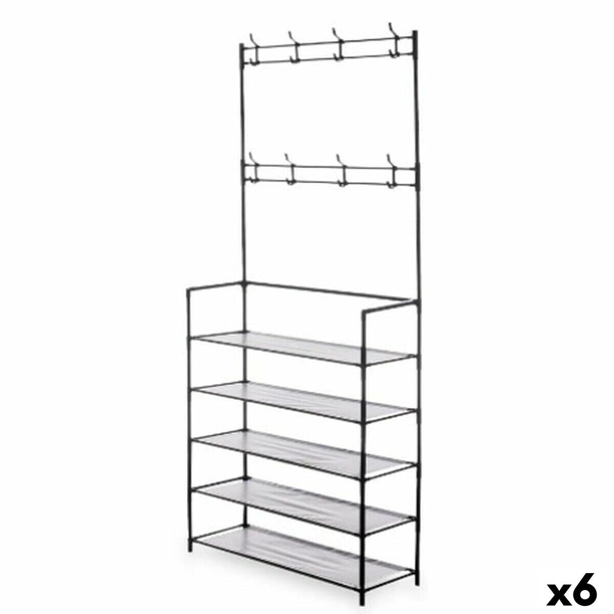 Shoe Rack 80 x 29 x 175 cm 5 Shelves Coat rack Black Metal (6 Units)