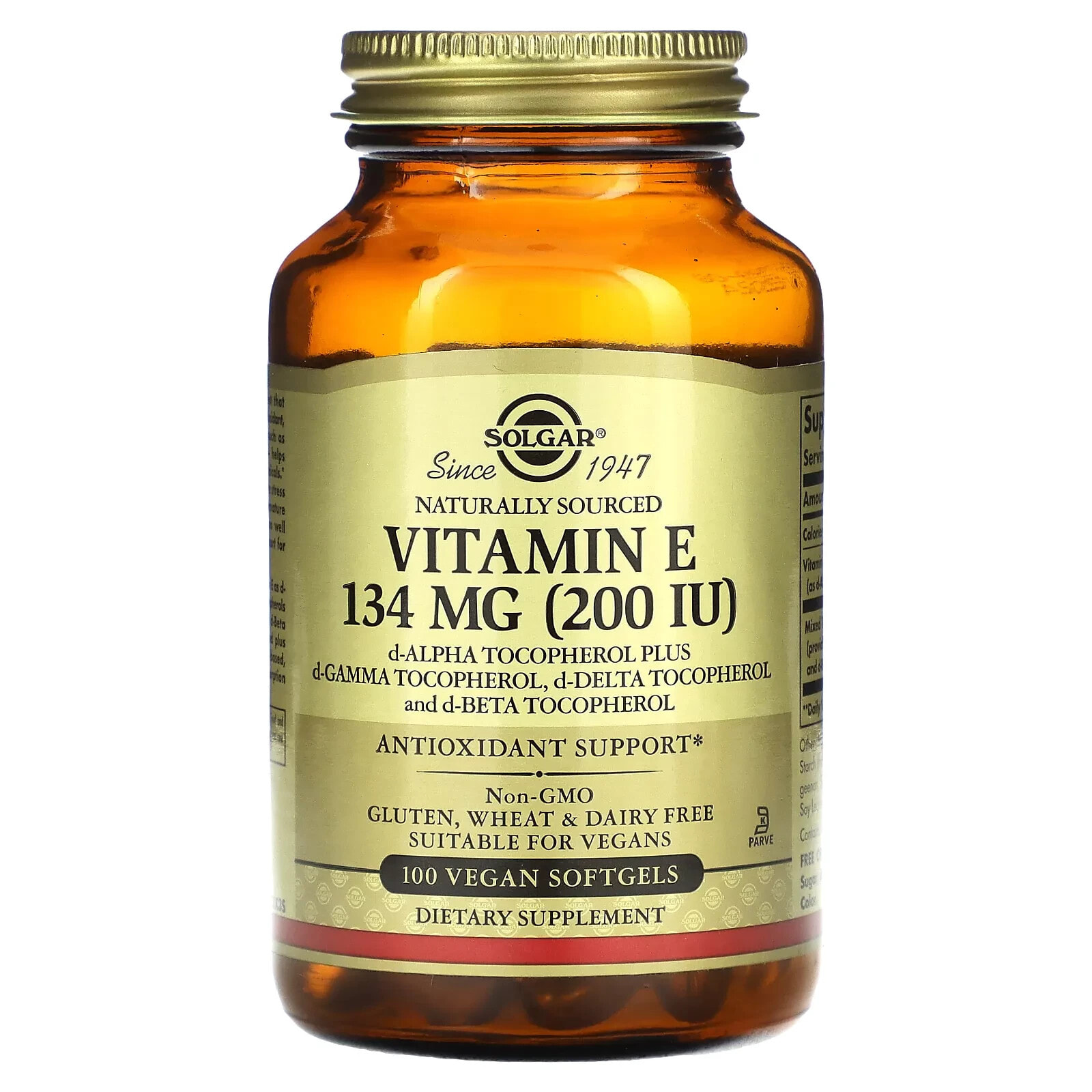 Солгар, натуральный витамин E, 670 мг (1000 МЕ), 100 вегетарианских мягких таблеток