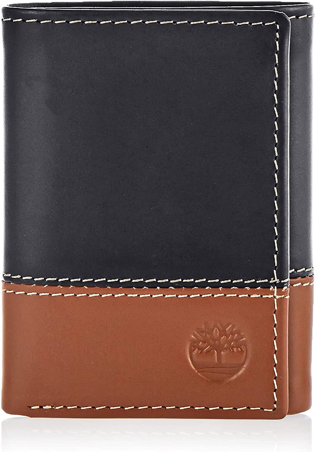 Мужское портмоне кожаное вертикальное черное без застежки  Timberland Men's Leather Trifold Wallet with ID Window