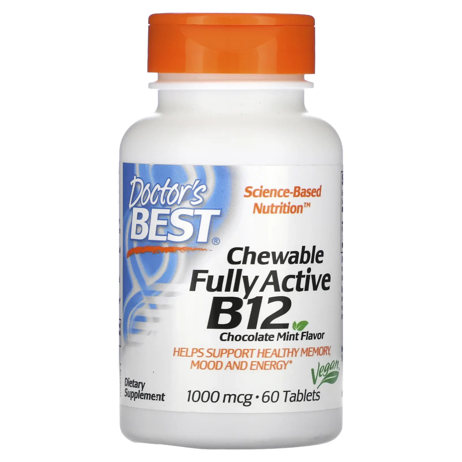 Doctor's Best, Chewable Fully Active B12, Chocolate Mint, 1,000 mcg, 60 Tablets