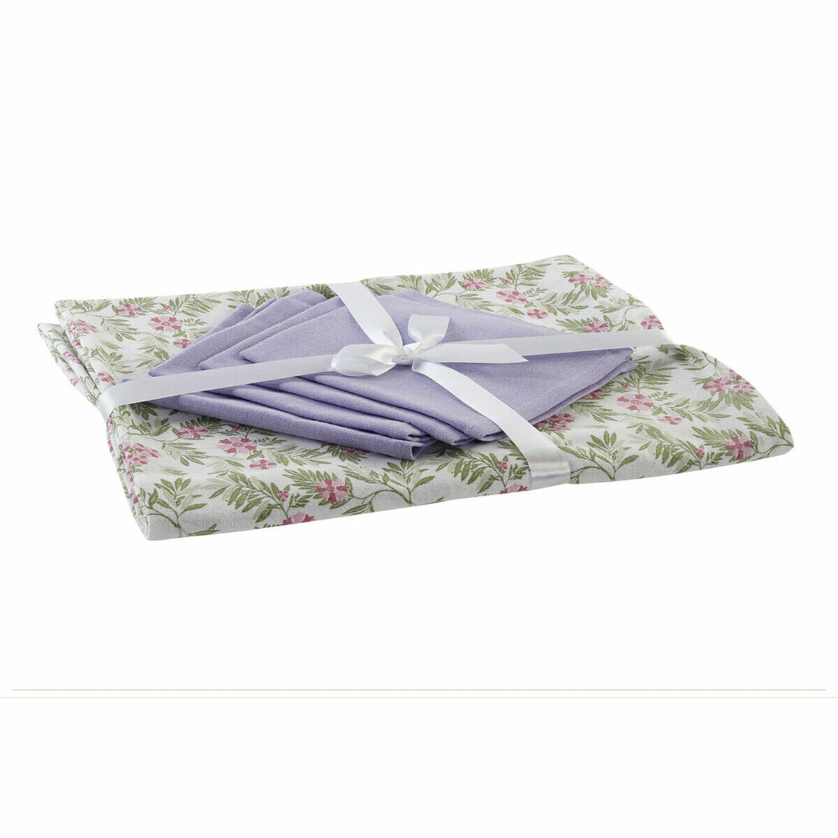 Tablecloth and napkins DKD Home Decor White Green 150 x 150 x 0,5 cm