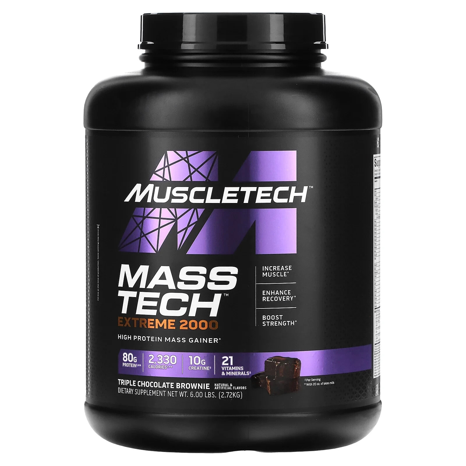 MuscleTech, Mass Tech Extreme 2000, брауни с тройным шоколадом, 2,72 кг (6 фунтов)