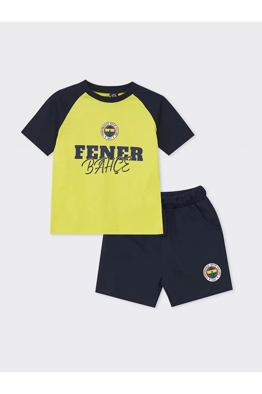 LCW baby Bisiklet Yaka Kısa Kollu Fenerbahçe Baskılı Erkek Bebek Tişört ve Şort 2'li Takım