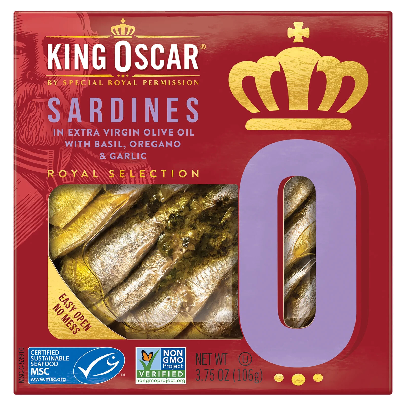 Кинг Оскар, Сардины в оливковом масле первого отжима с красным болгарским перцем, чесноком, розмарином и острым чили, 106 г (3,75 унции)