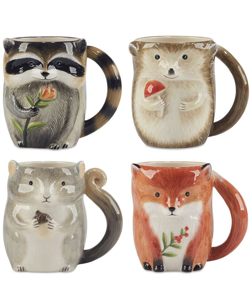 Certified International woodland Critters 3-D Mugs, Set of 4