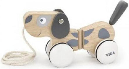 Детская игрушка-каталка Viga Szaro-biały piesek do ciągnięcia (51614)