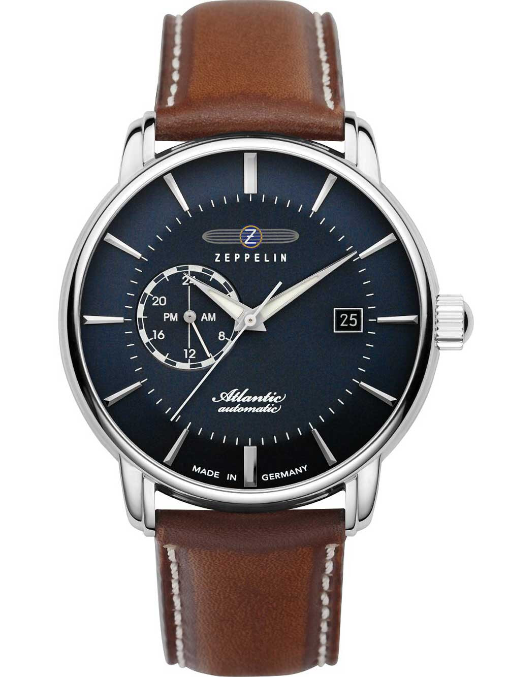 Мужские наручные  часы с коричневым кожаным ремешком Zeppelin 8470-3 Atlantic automatic mens watch 41mm 5ATM