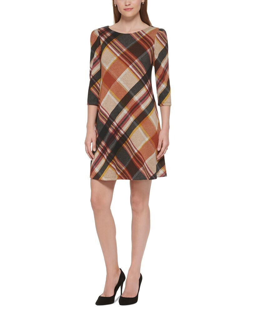 Jessica Howard petite Plaid Puff-Sleeve A-Line Dress