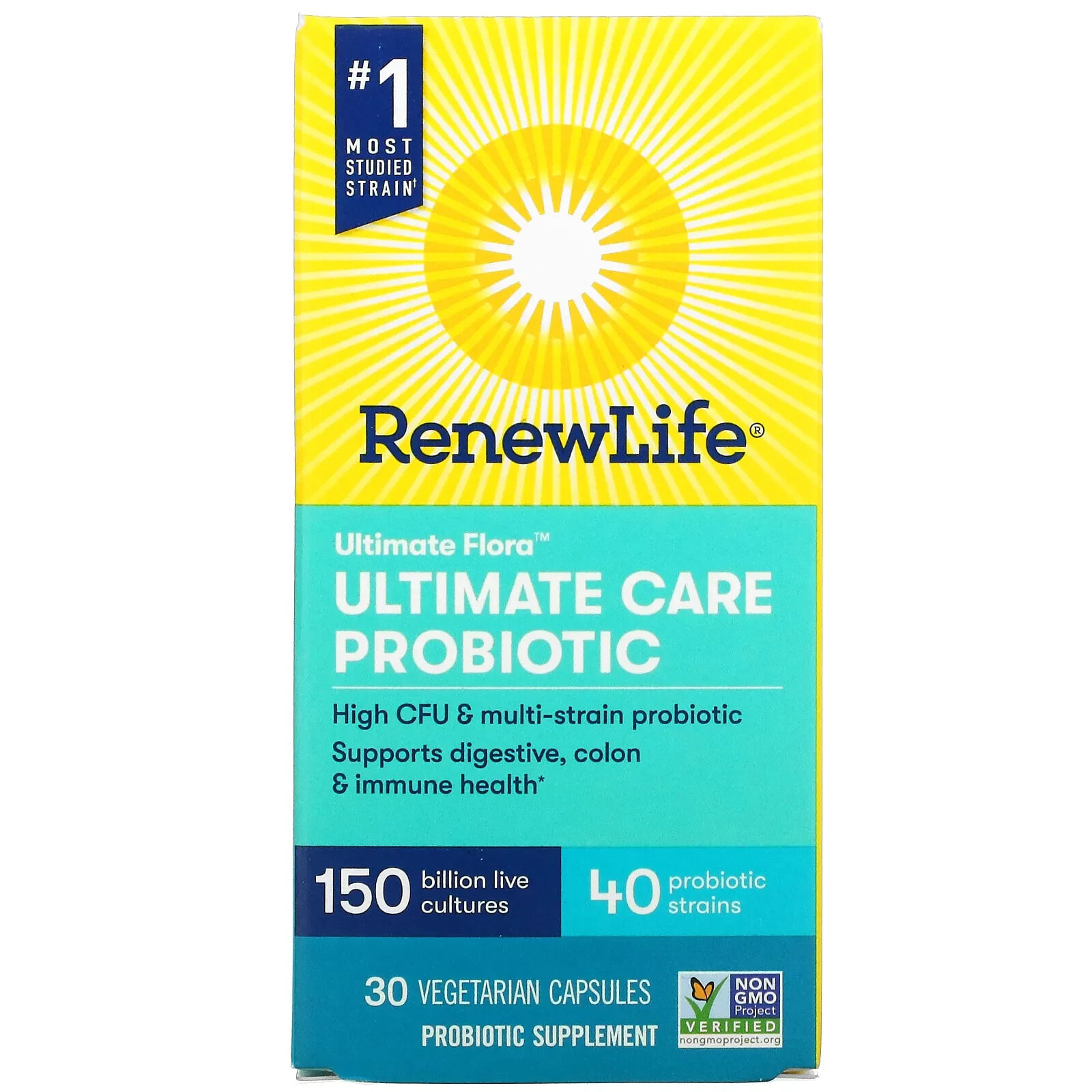 Renew Life, Ultimate Flora, пробиотик Ultimate Care, 100 млрд живых культур, 30 вегетарианских капсул