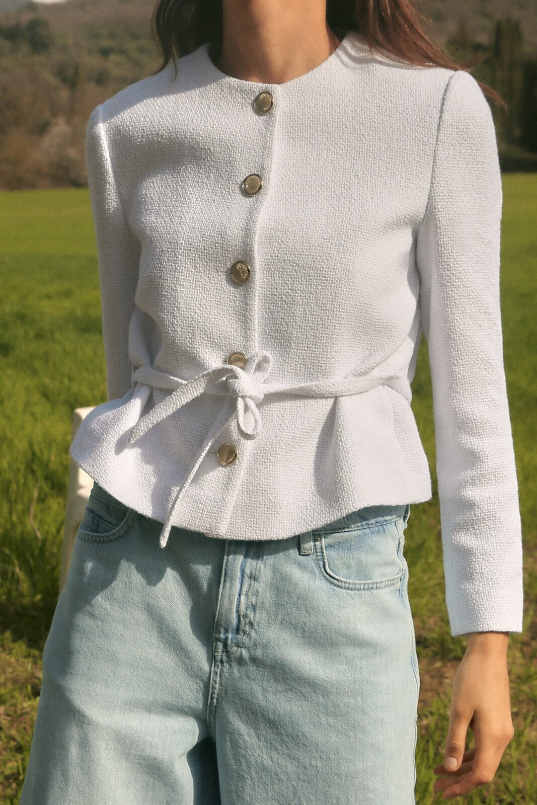 Belted woven jacket