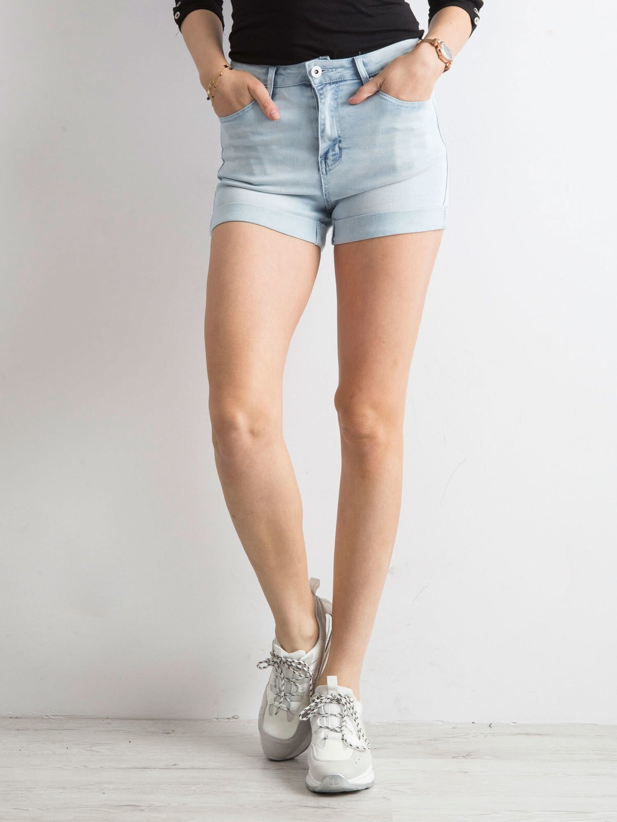 Женские джинсовые шорты Factory Price с высокой талией, пять карманов, подол с подворотом