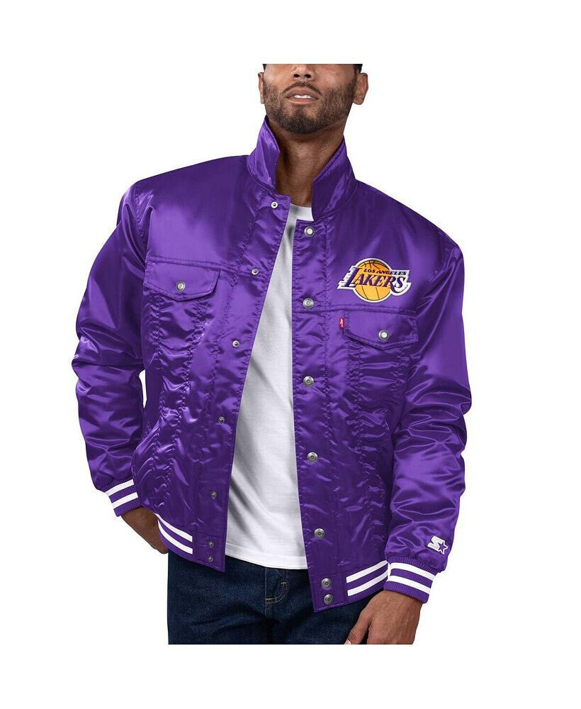 Starter x Levi's Men's Purple Los Angeles Lakers Silver Label Trucker Satin Full-Snap Jacket