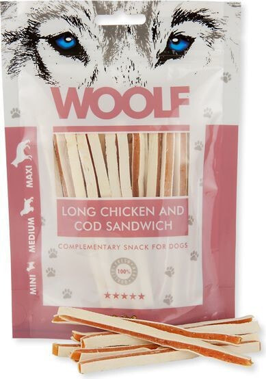 Лакомство для собак Brit WOOLF 100g CHICKEN COD SANDWICH LONG