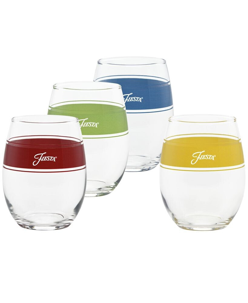 Fiesta bright Frame 15 Ounce Stemless Wine Glass, Set of 4