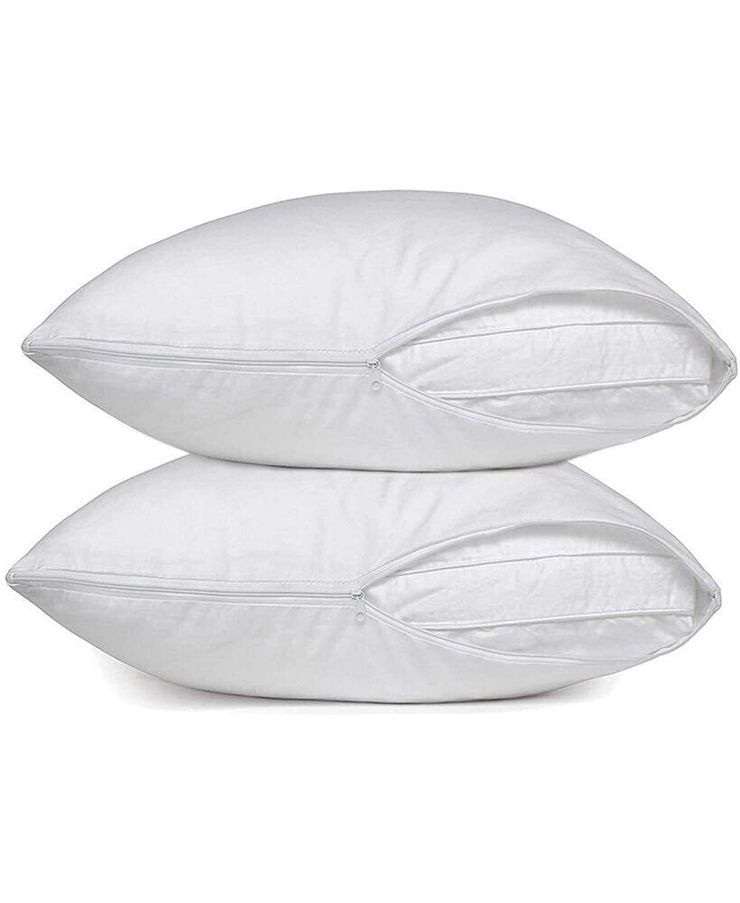 Circles Home cotton Polyester and Cotton Blend Sateen White Zippered Pillow Protector King Set of 2