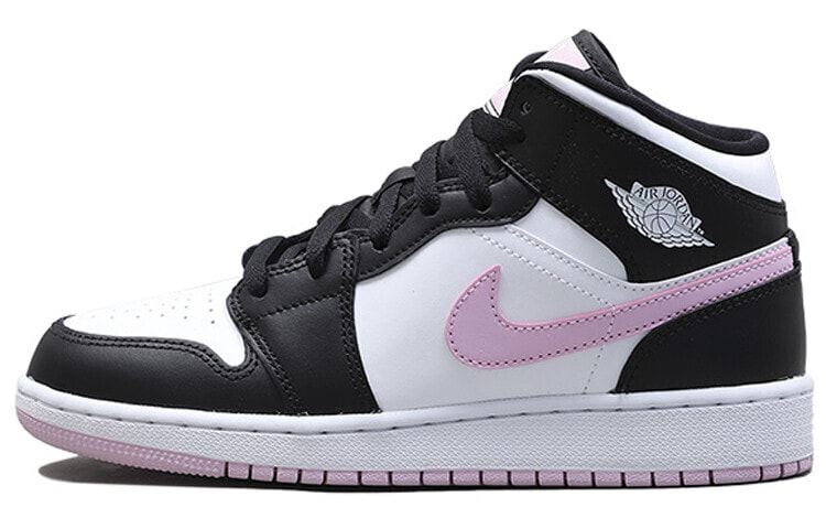 Jordan Air Jordan 1 Mid 粉熊猫 防滑耐磨 中帮 复古篮球鞋 GS 黑白粉 / Кроссовки Jordan Air Jordan 1 Mid GS 555112-103