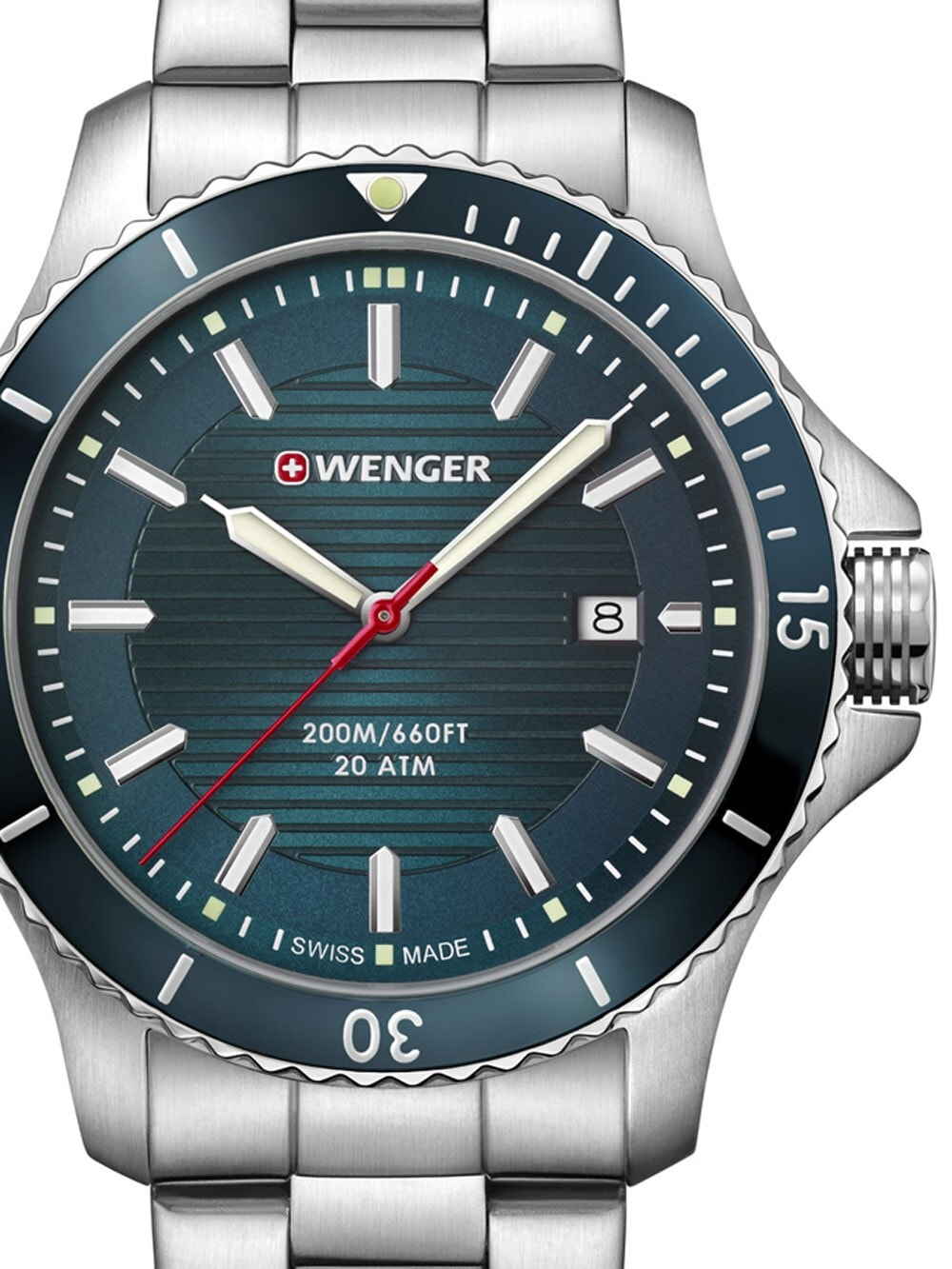 Мужские наручные часы с серебряным браслетом Wenger 01.0641.129 Seaforce Mens 43mm 20ATM