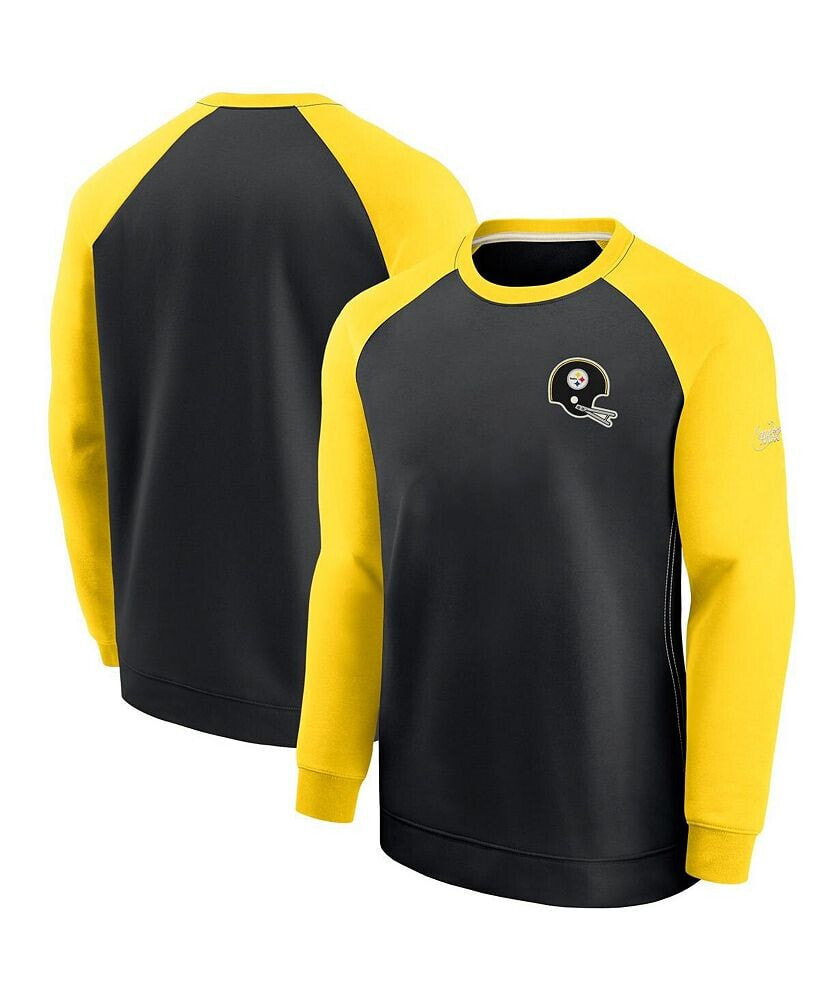 Nike men's Black, Gold Pittsburgh Steelers Historic Raglan Crew Performance Sweater