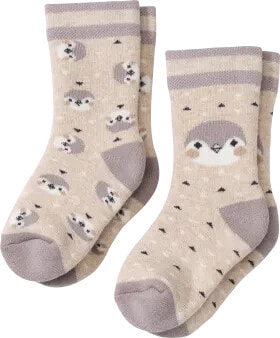 Thermosocken mit Pinguin-Muster, beige & grau, Gr. 23/26, 1 St