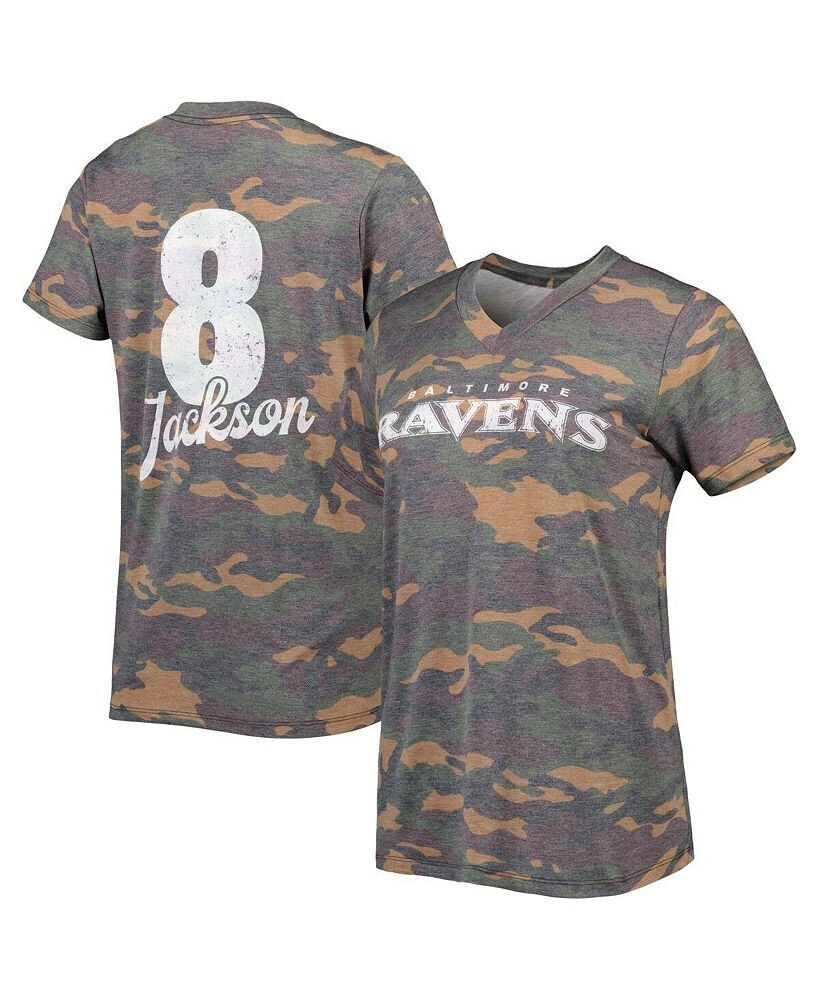 Majestic women's Threads Lamar Jackson Camo Baltimore Ravens Name & Number V-Neck Tri-Blend T-shirt