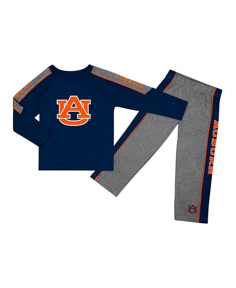 Colosseum toddler Boys and Girls Navy, Heather Gray Auburn Tigers Logo Raglan Long Sleeve T-shirt and Pants Set