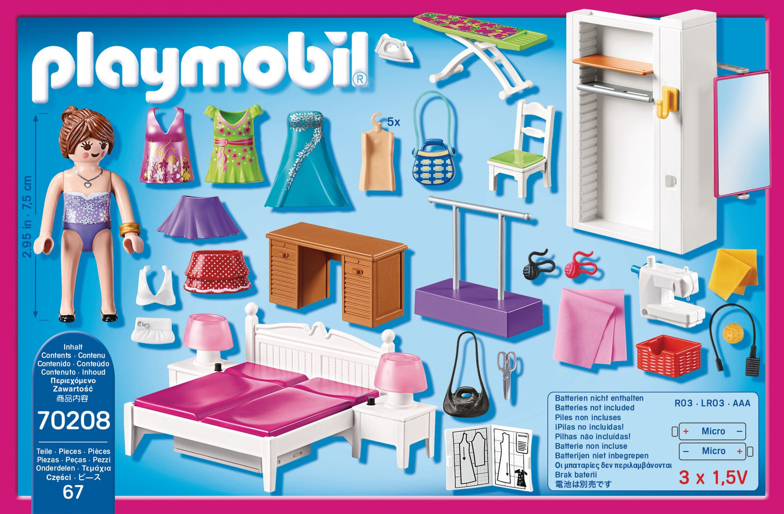 Игровой набор с элементами конструктора Playmobil Dollhouse Спальня с уголком для шитья 70208