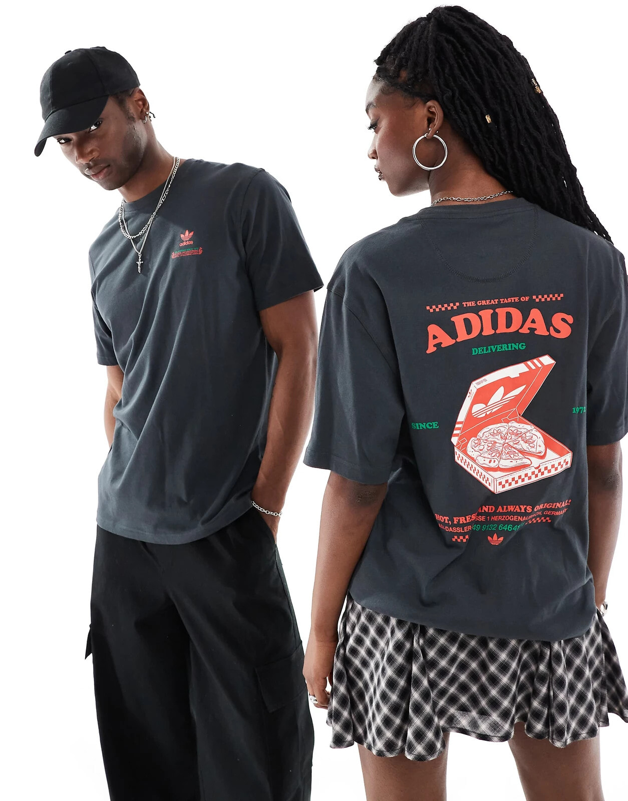 adidas Originals – T-Shirt in Weiß mit Pizza-Grafikprint