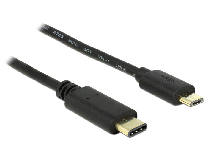 DeLOCK 2m, USB2.0-C/USB2.0 Micro-B USB кабель 2.0 Micro-USB B USB C Черный 83334