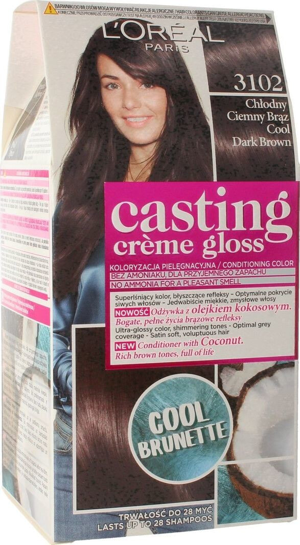 Loreal Paris Casting Creme Gloss Hair Color 3102 Питательная безаммиачная крем-краска для волос, оттенок холодный темно-коричневый