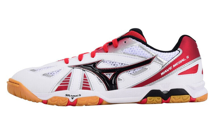 Mizuno Wave Medal 5 减震防滑乒乓球鞋 男女同款 白红 / Кроссовки Mizuno Wave Medal 5 81GA151509