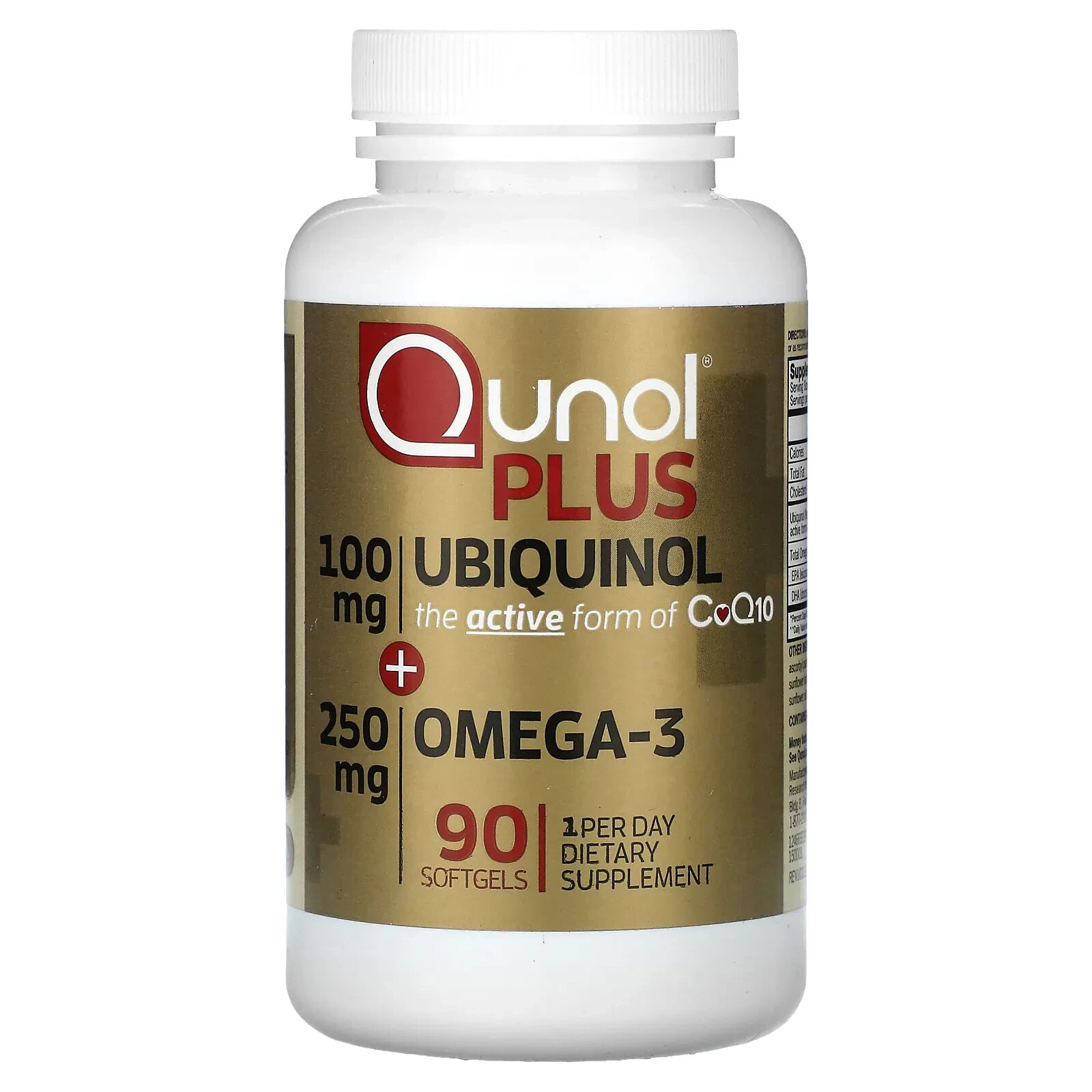 Qunol, Plus Ubiquinol + Omega-3, 100 mg + 250 mg, 90 Softgels