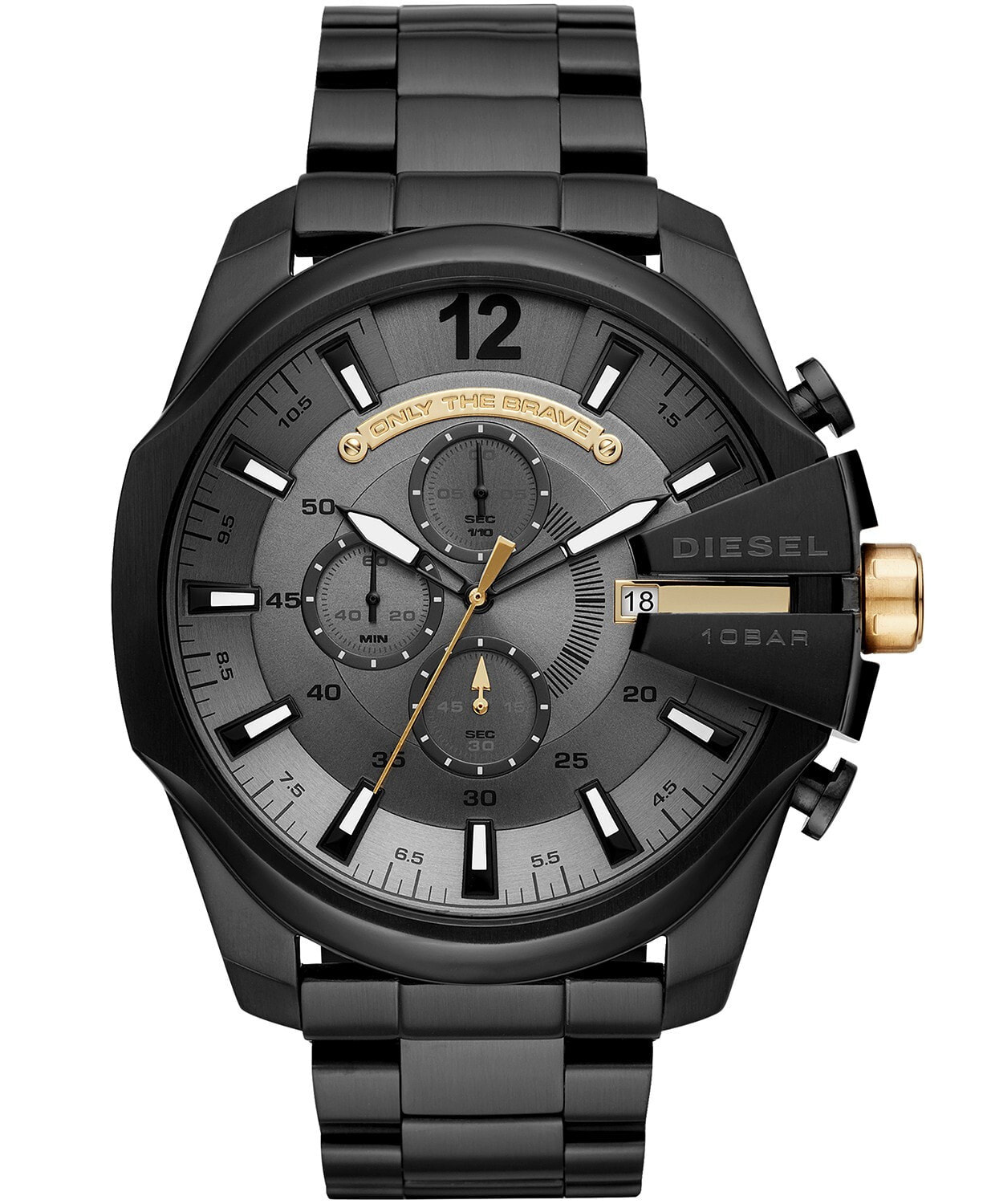 Мужские наручные часы с черным браслетом Diesel Chronograph Mega Chief Black Stainless Steel Bracelet Watch 51mm