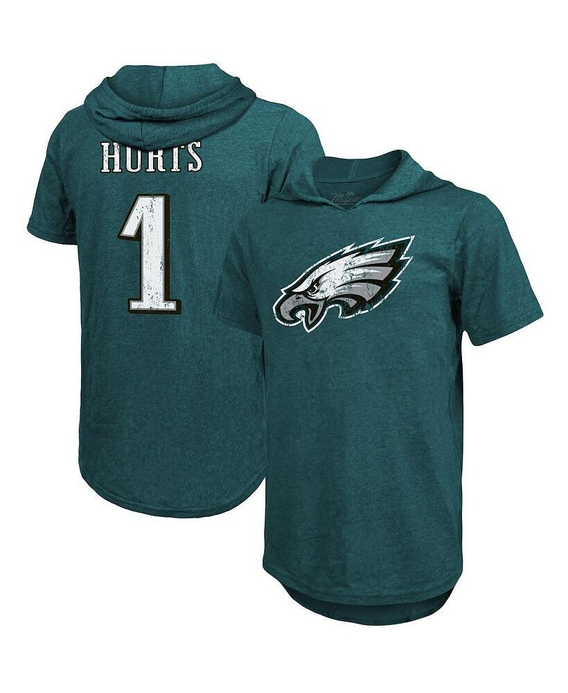 Majestic men's Threads Jalen Hurts Midnight Green Philadelphia Eagles Name and Number Tri-Blend Hoodie T-shirt