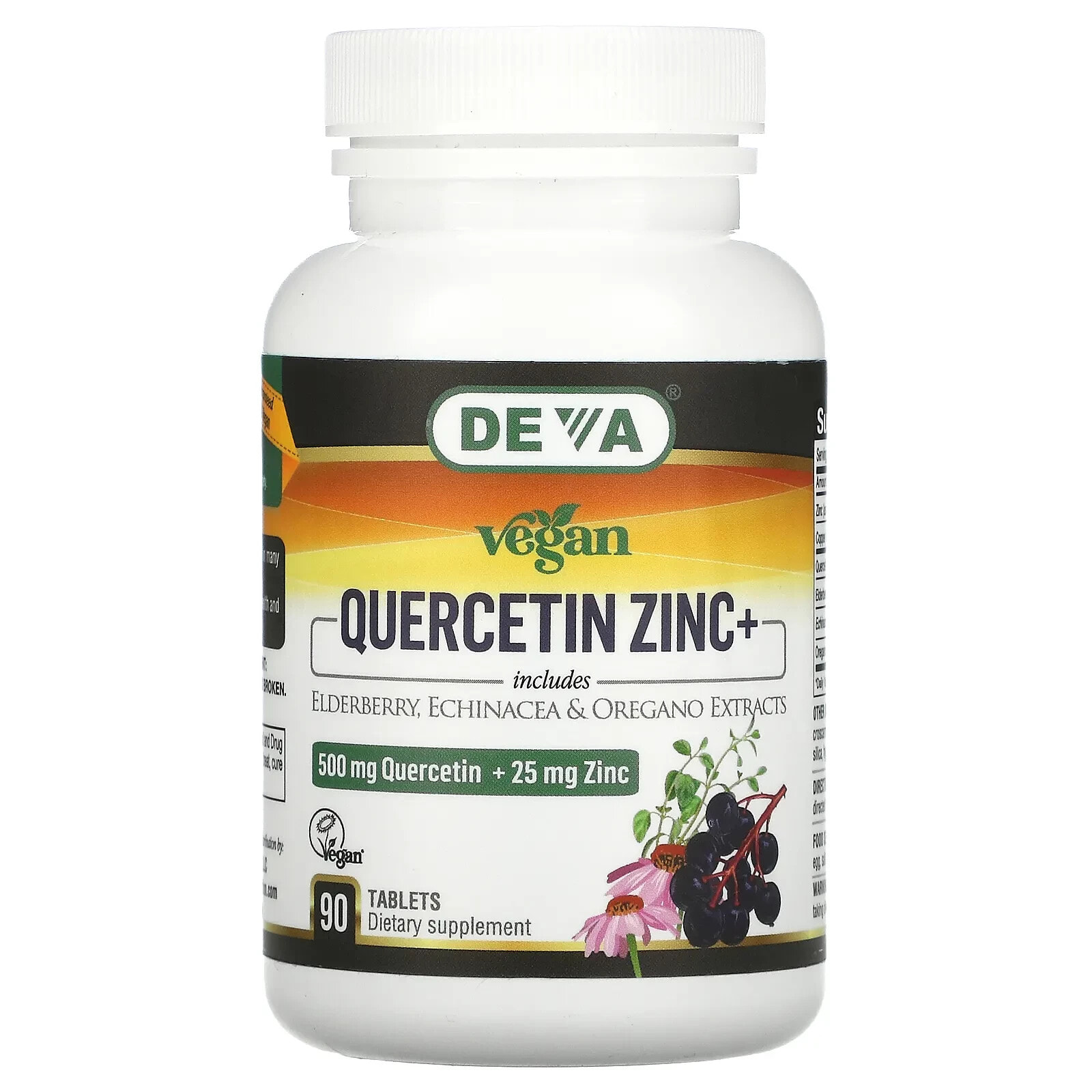 Дева, Vegan Quercetin Zinc+, 500 mg + 25 mg, 90 Tablets