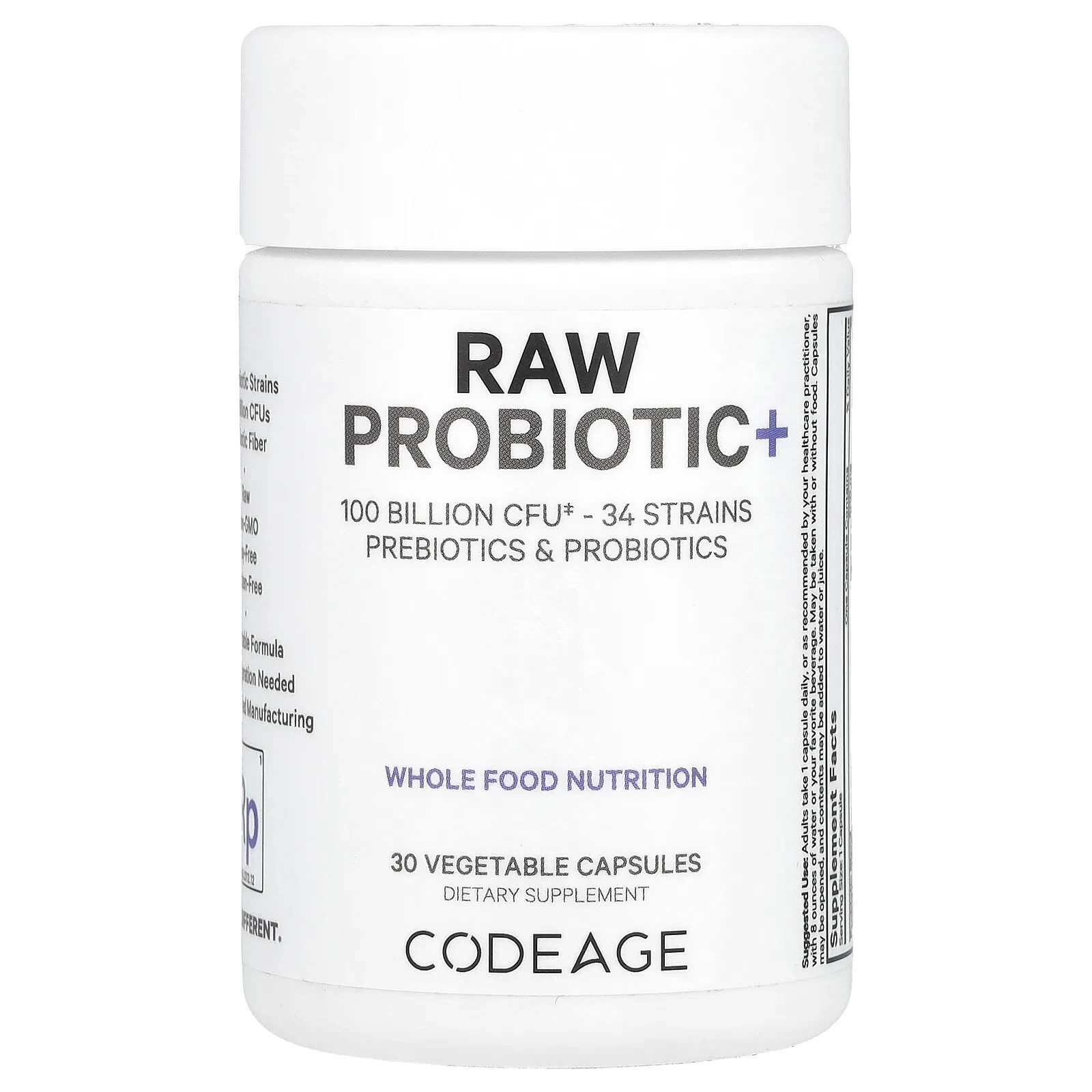 Raw Probiotic+, 100 Billion CFU, 30 Vegetable Capsules