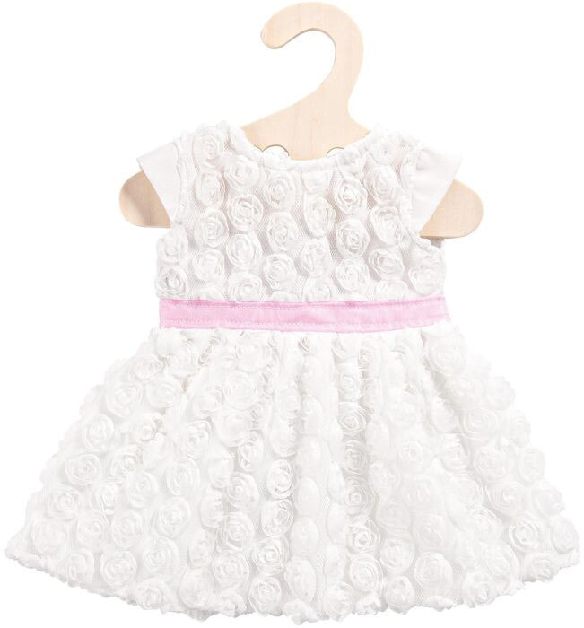 Платье для куклы размером: 35-45 см. от Heless. Белое с мелкими розочками и розовым поясом.