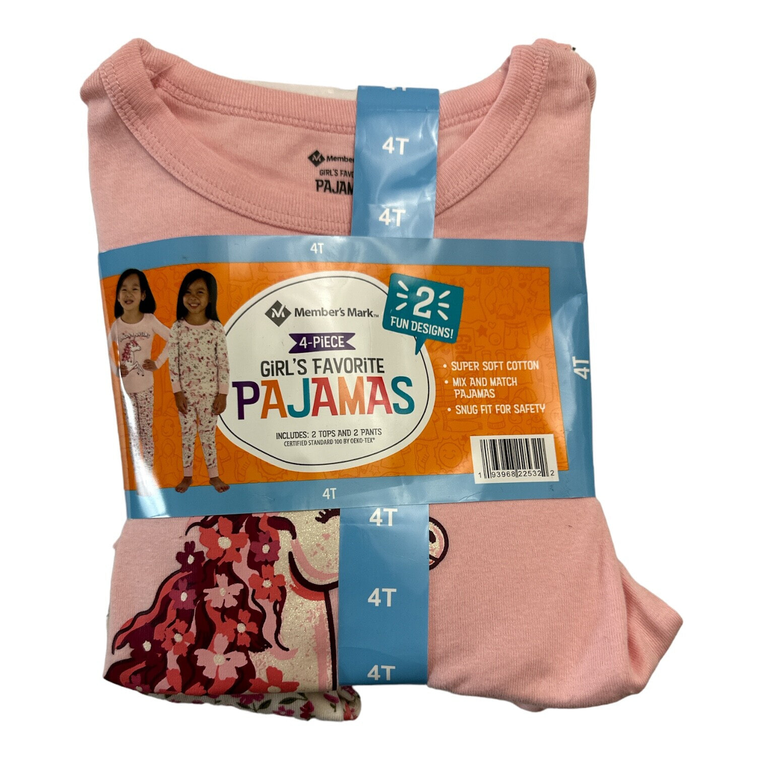 Member's Mark Girl's 4 Piece Long Sleeve & Legging Pajama Set