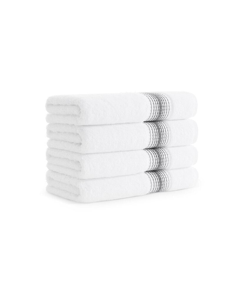 Aston and Arden white Turkish Luxury Striped Hand Towels for Bathroom 600 GSM, 18x32 in., 4-Pack , Super Soft Absorbent Hand Towels