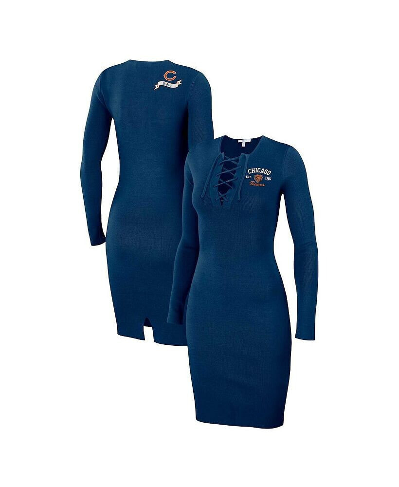 WEAR by Erin Andrews women's Navy Chicago Bears Lace Up Long Sleeve Dress
