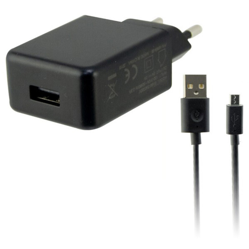 Wall Charger + USB Micro Cable KSIX USB 2A Black
