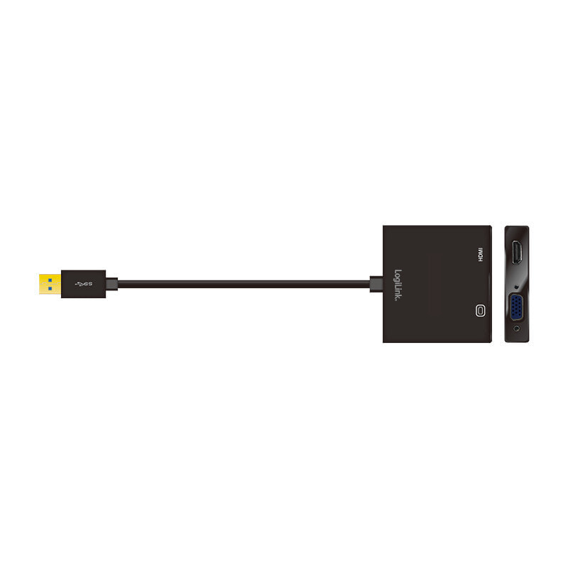 LogiLink UA0234 кабельный разъем/переходник USB 3.0 VGA/HDMI Черный