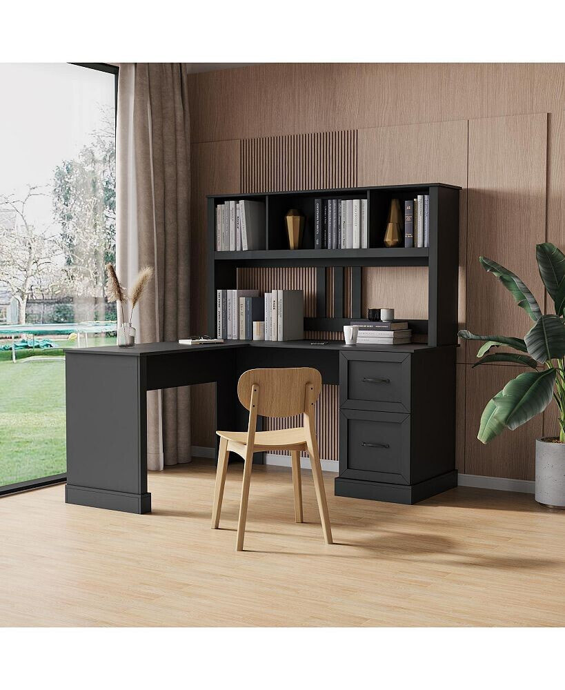 Simplie Fun home Office Computer Desk with Hutch, Antiqued Black finish