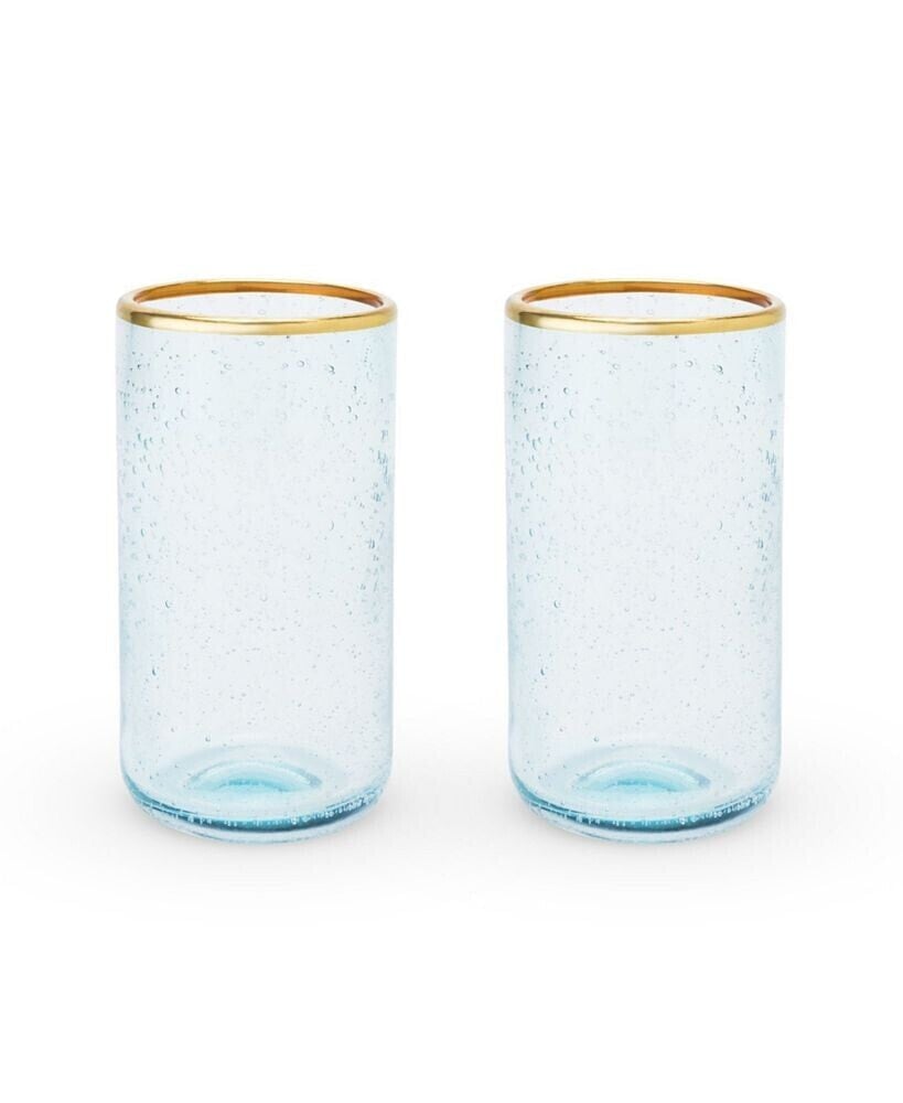 Twine aqua Bubble Gold Rim Glass Tumblers, Set of 2, 16 Oz