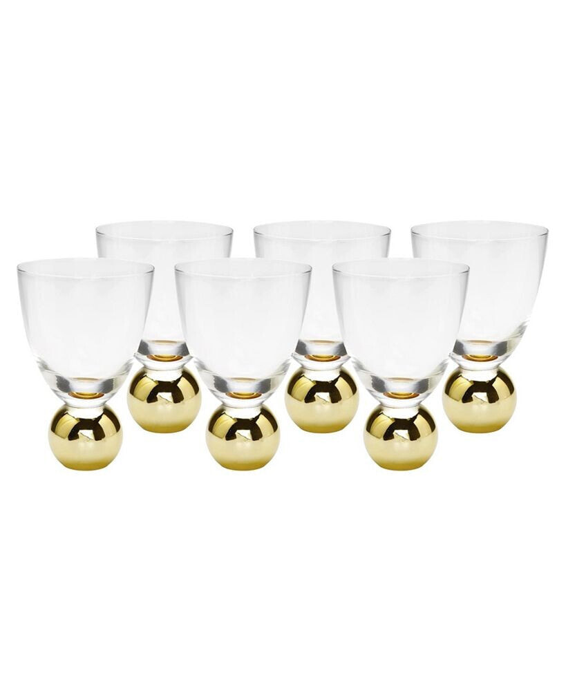 Classic Touch small Wine Glasses on Gold Ball Pedestal, Set of 6