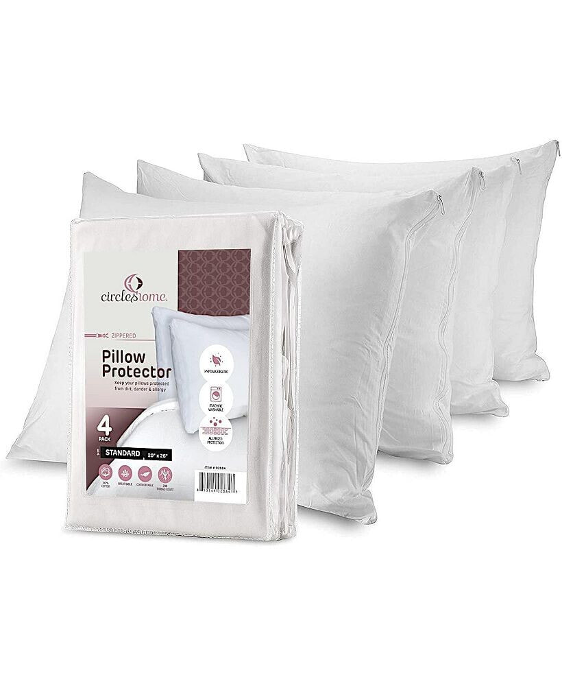 CIRCLESHOME circles Home 100% Cotton Pillow Protector with Zipper – White (4 Pack)