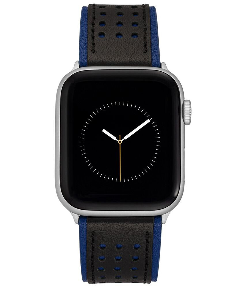 Vince Camuto men's Black and Blue Premium Leather Band with Perforated Design Compatible with 42/44/45/Ultra/Ultra 2 Apple Watch
